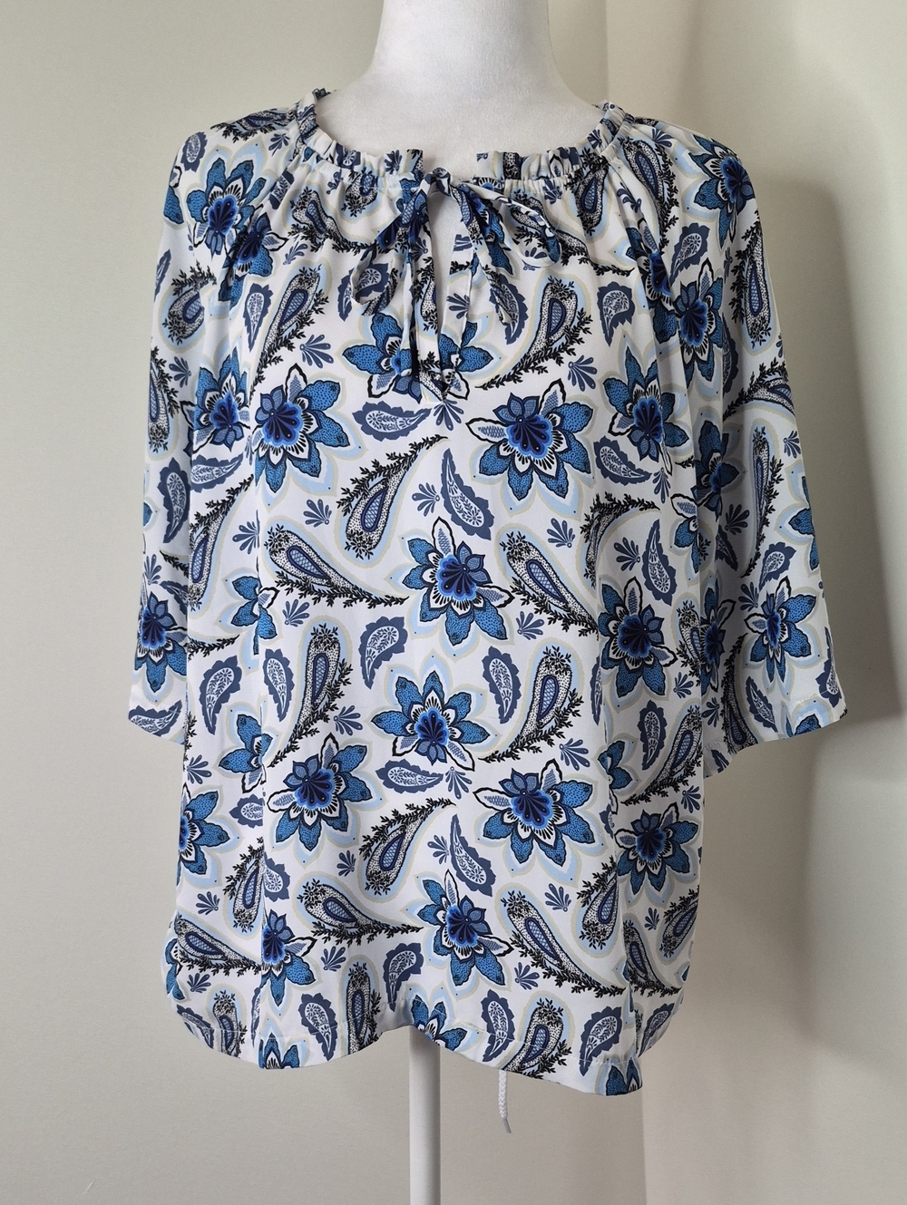 LOFT Blue and White Paisley Floral Peasant Blouse Size L